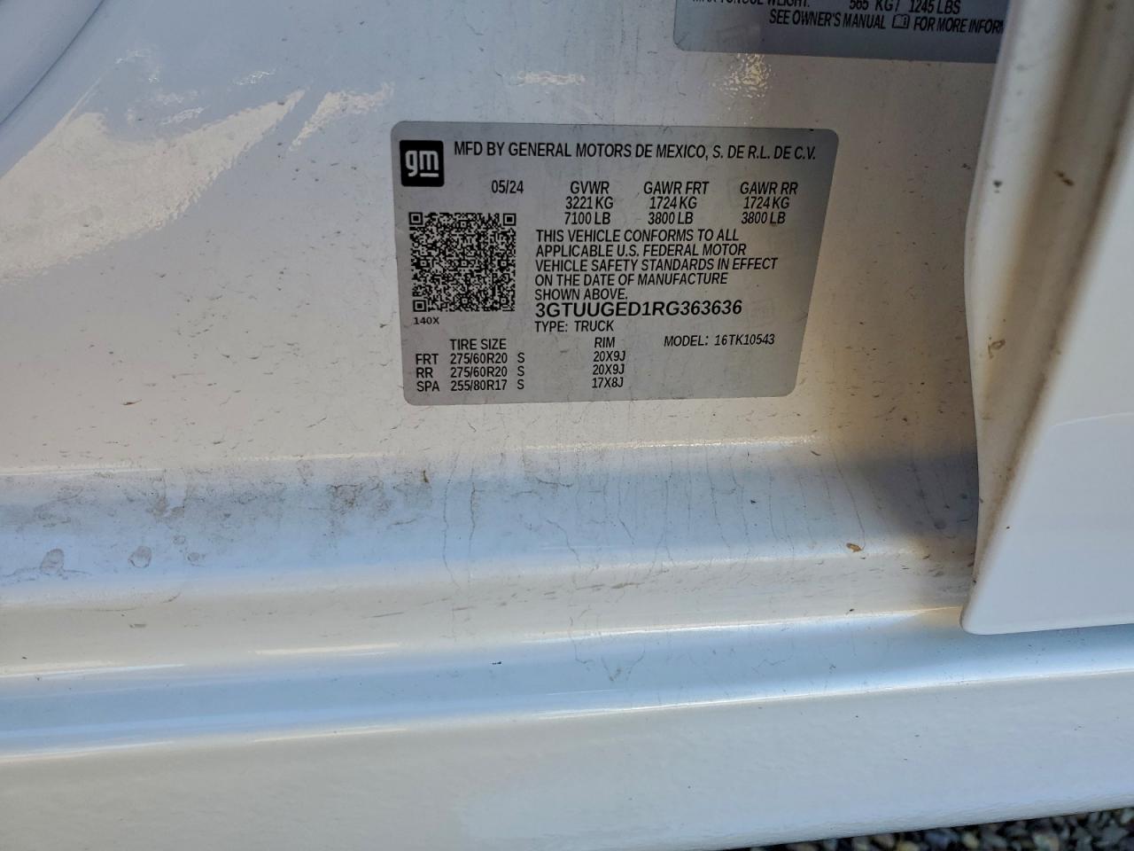 2024 GMC Sierra K1500 Denali VIN: 3GTUUGED1RG363636 Lot: 94782285