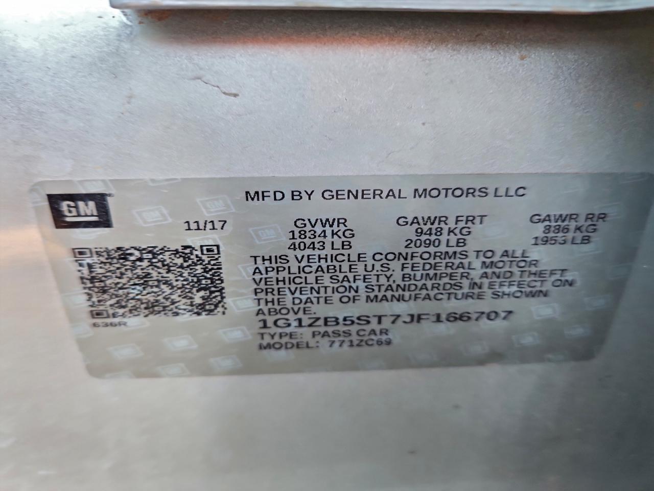 2018 Chevrolet Malibu Ls VIN: 1G1ZB5ST7JF166707 Lot: 93540545