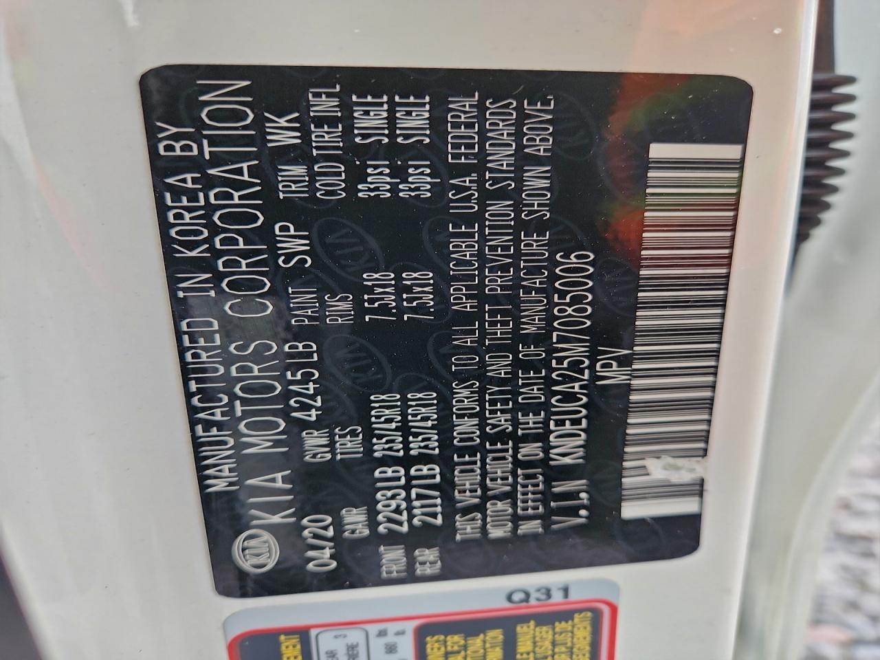 2021 Kia Seltos S VIN: KNDEUCA25M7085006 Lot: 93945095