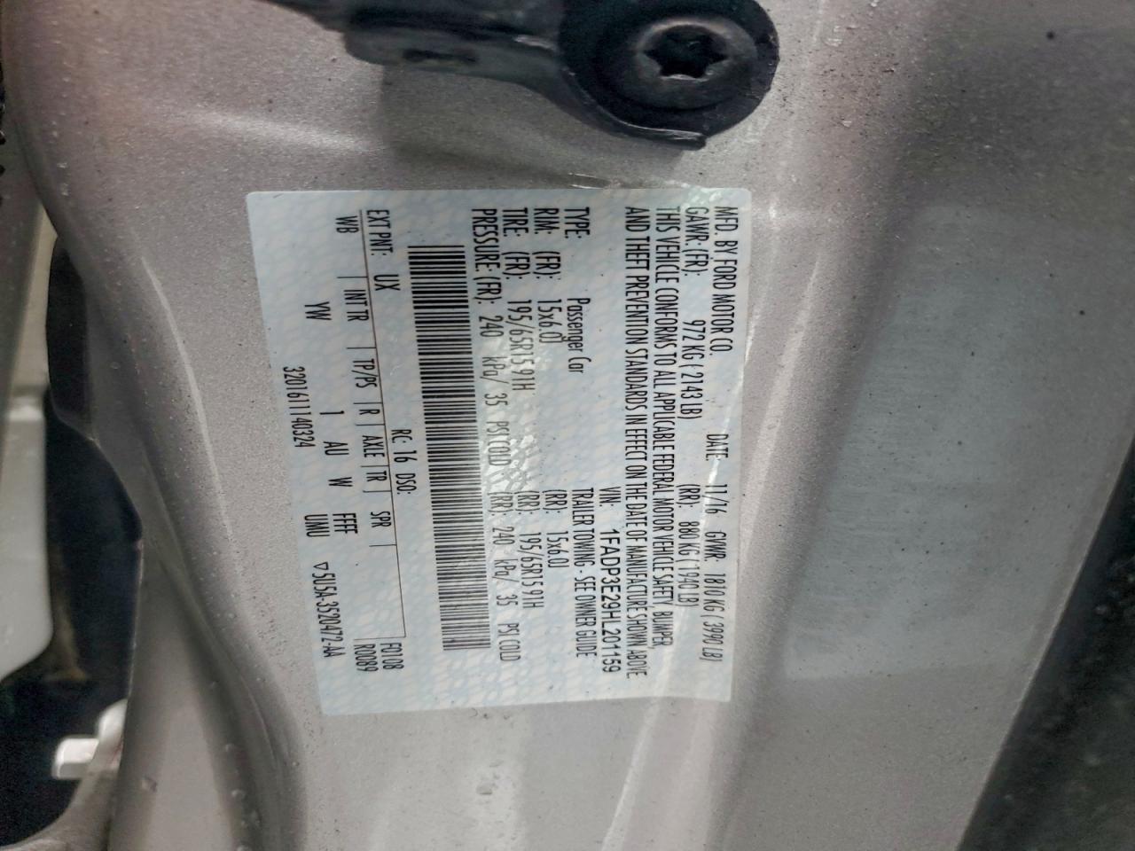 2017 Ford Focus S VIN: 1FADP3E29HL201159 Lot: 92753335