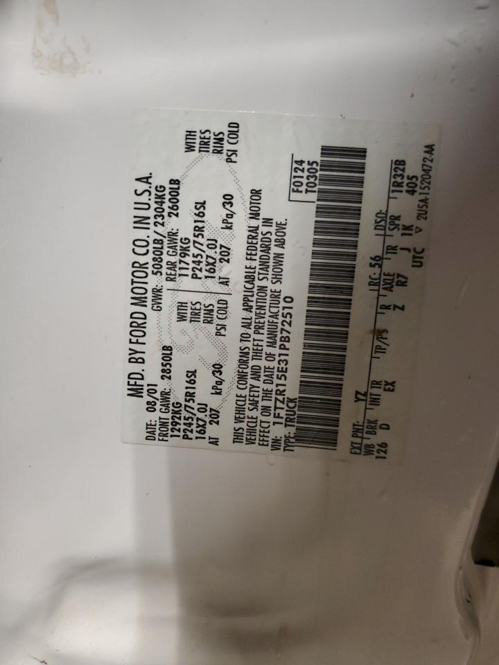 2001 Ford Ranger Super Cab VIN: 1FTZR15E31PB72510 Lot: 92411295