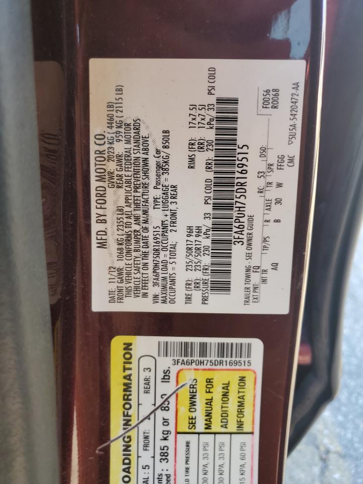 2013 Ford Fusion Se VIN: 3FA6P0H75DR169515 Lot: 91262975