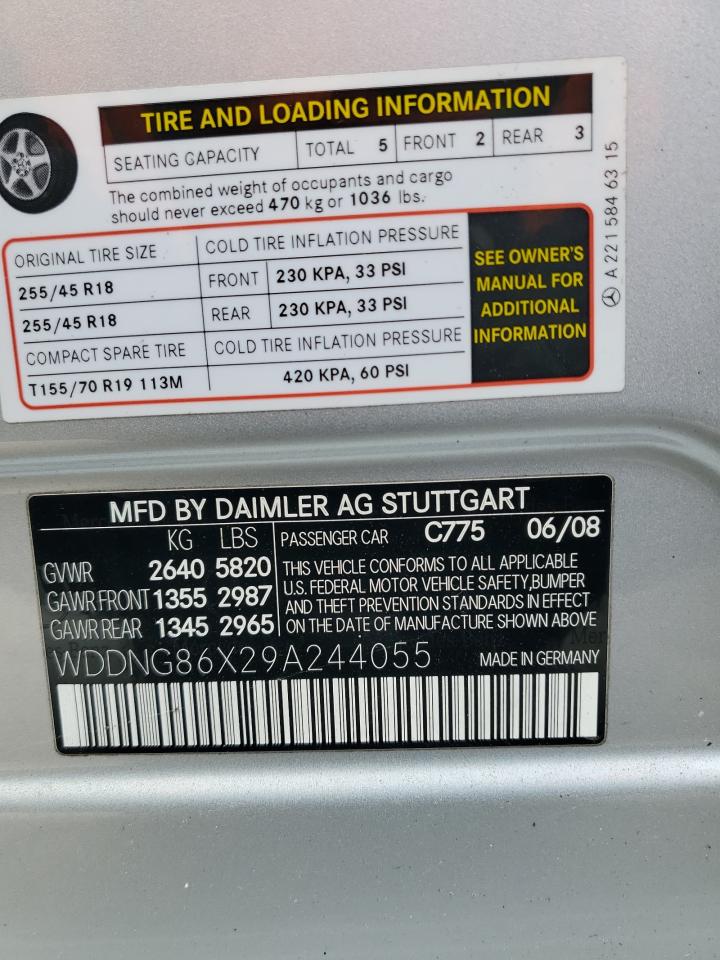 2009 Mercedes-Benz S 550 4Matic VIN: WDDNG86X29A244055 Lot: 93182815