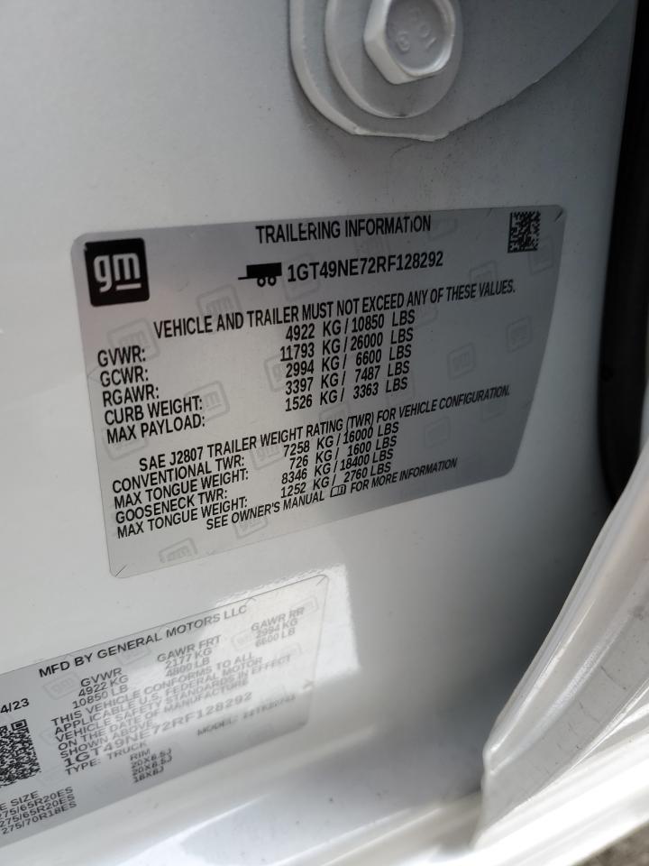 2024 GMC Sierra K2500 Slt VIN: 1GT49NE72RF128292 Lot: 92094395
