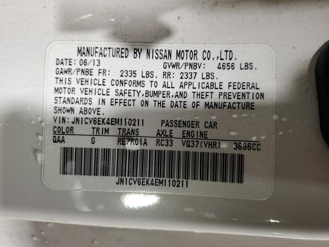 2014 Infiniti Q60 Journey VIN: JN1CV6EK4EM110211 Lot: 92214975