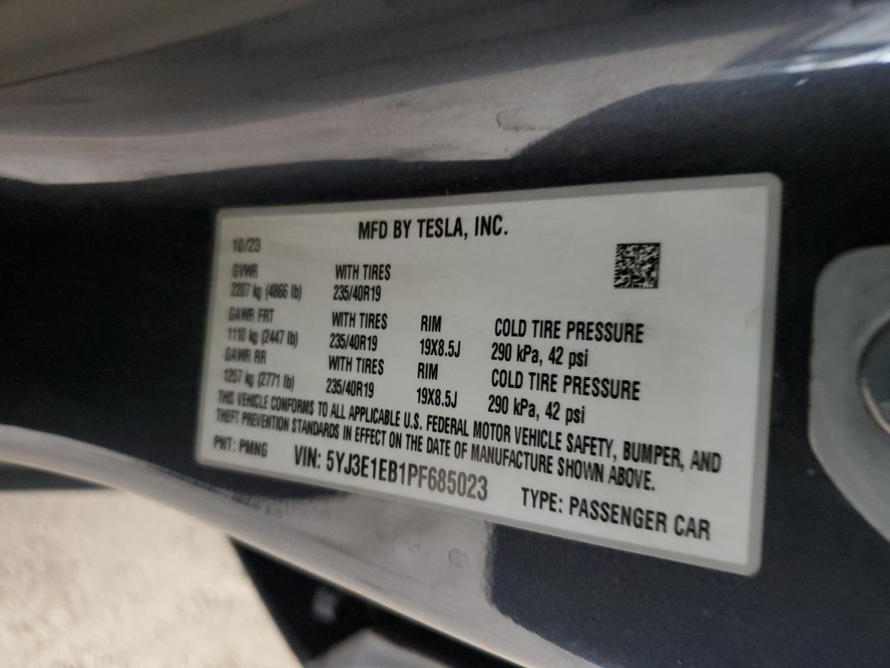 2023 Tesla Model 3 VIN: 5YJ3E1EB1PF685023 Lot: 93633865