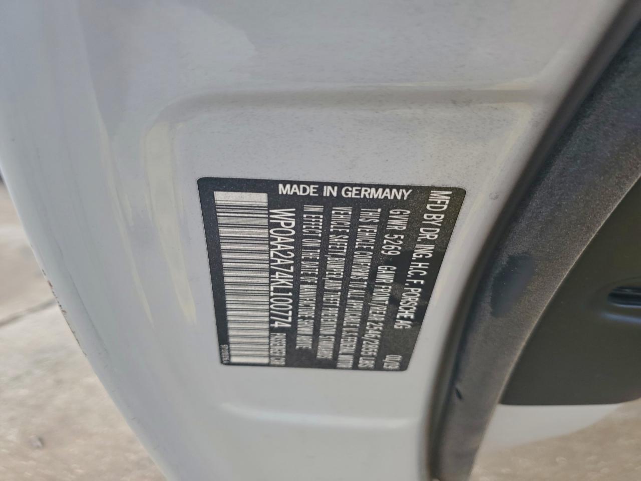 2019 Porsche Panamera Base VIN: WP0AA2A74KL100774 Lot: 93745445