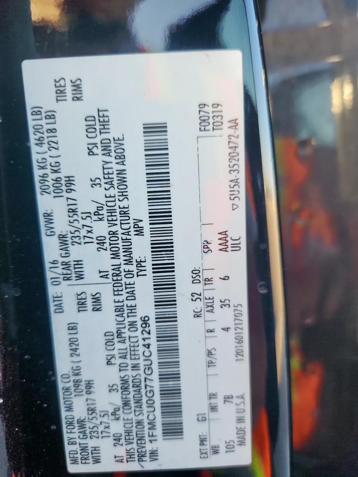 2016 Ford Escape Se VIN: 1FMCU0G77GUC41296 Lot: 92835385