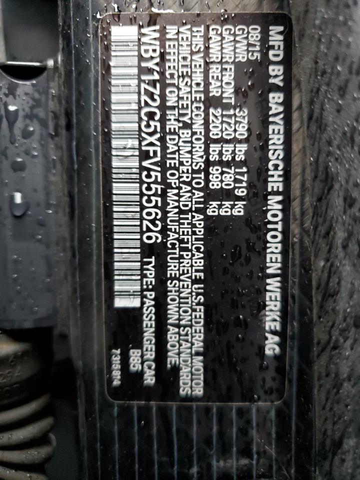 2015 BMW I3 Bev VIN: WBY1Z2C5XFV555626 Lot: 92647575