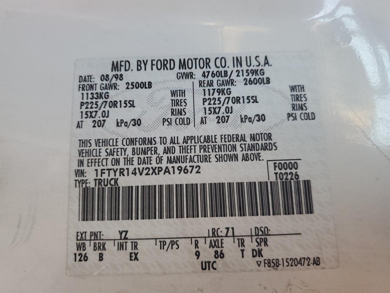 1999 Ford Ranger Super Cab VIN: 1FTYR14V2XPA19672 Lot: 92333305