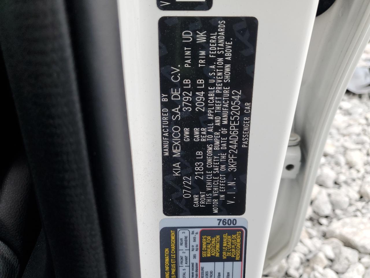 2023 Kia Forte Lx VIN: 3KPF24AD6PE520542 Lot: 93357375