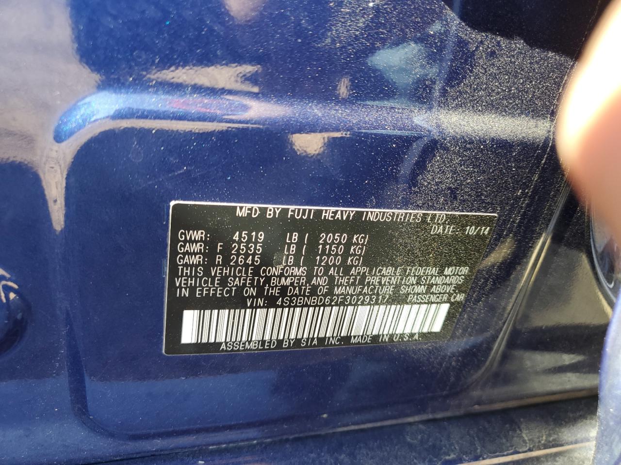 2015 Subaru Legacy 2.5I Premium VIN: 4S3BNBD62F3029317 Lot: 91134175