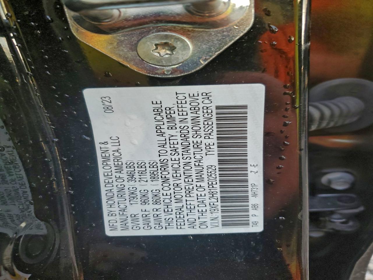 2023 Honda Civic Sport VIN: 19XFL2H81PE025529 Lot: 94601465