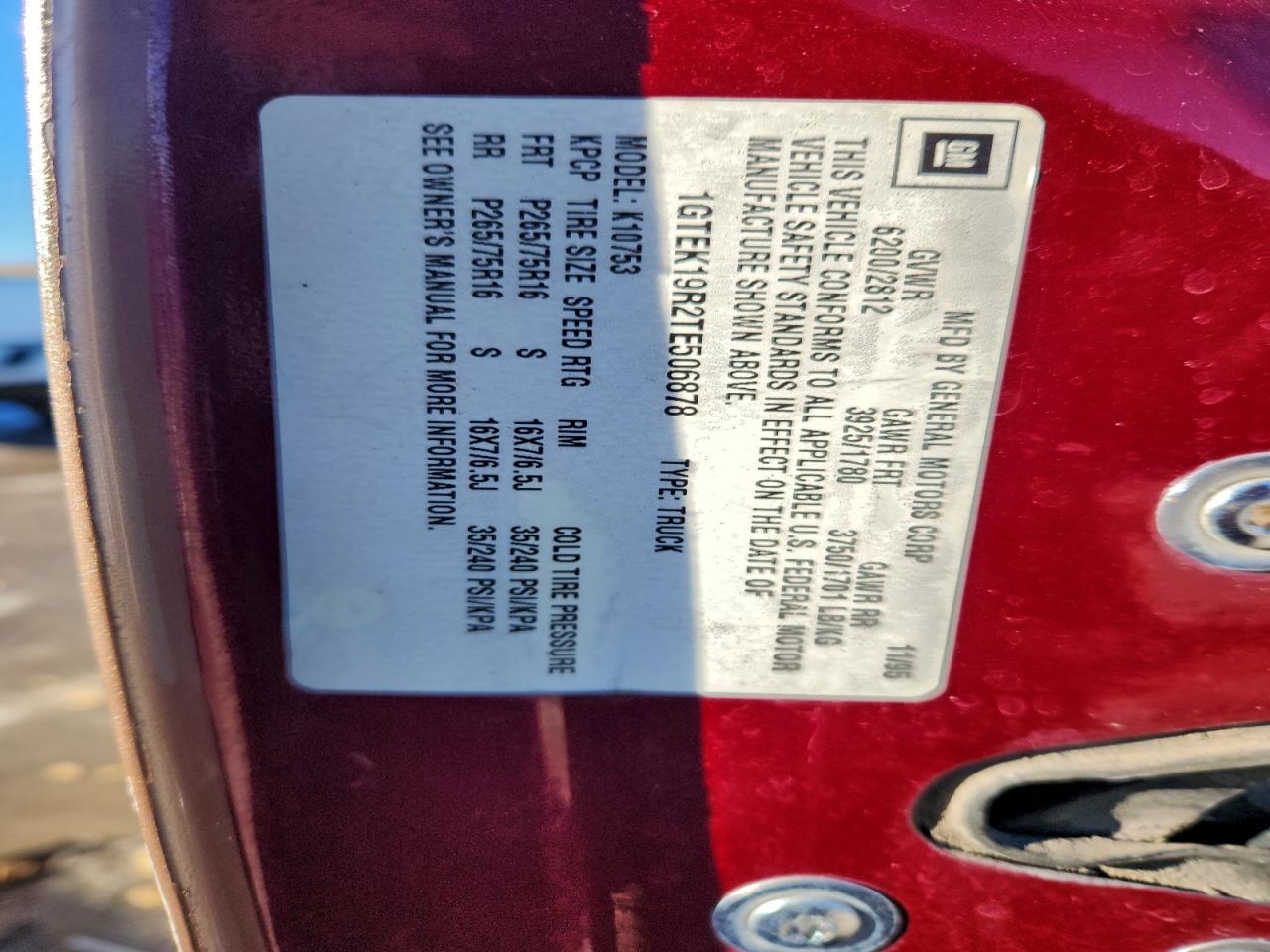 1996 GMC Sierra K1500 VIN: 1GTEK19R2TE506878 Lot: 93955955