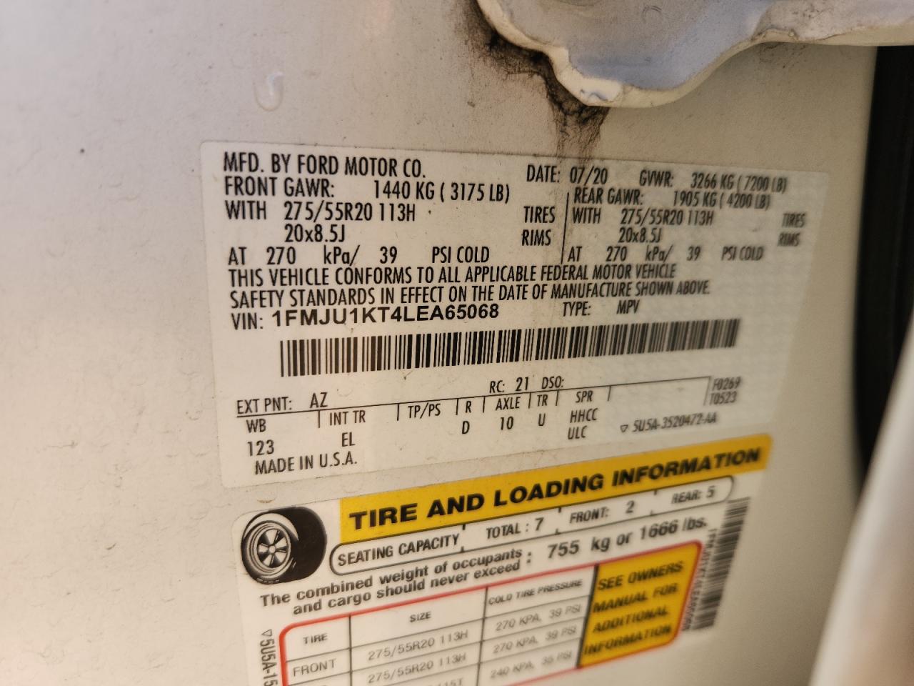 2020 Ford Expedition Limited VIN: 1FMJU1KT4LEA65068 Lot: 92916535