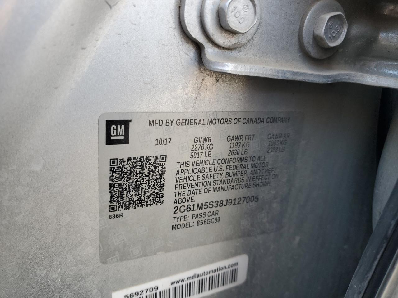 2018 Cadillac Xts Luxury VIN: 2G61M5S38J9127005 Lot: 93349765