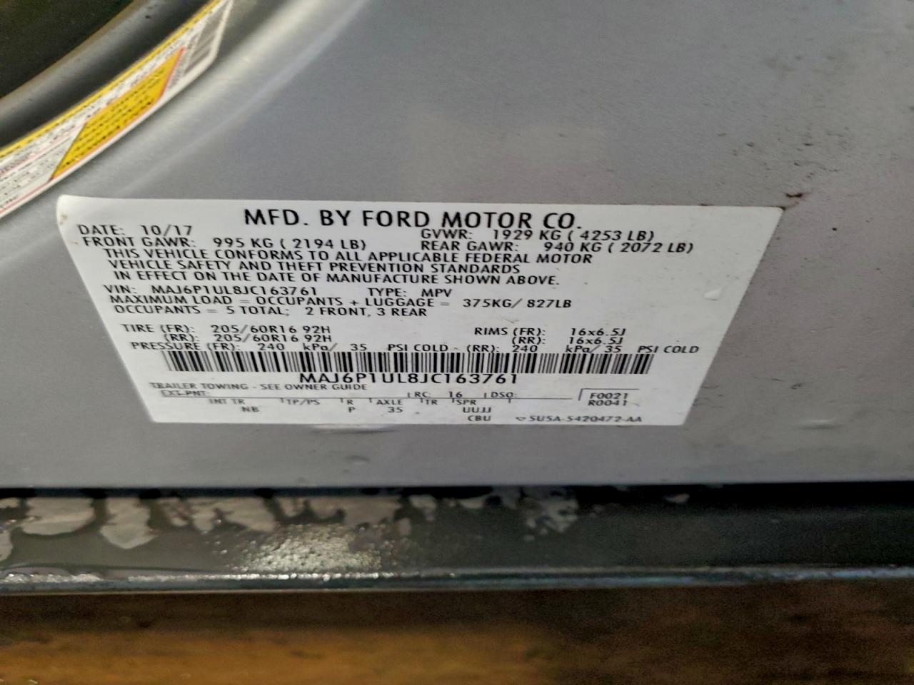 2018 Ford Ecosport Se VIN: MAJ6P1UL8JC163761 Lot: 93670235