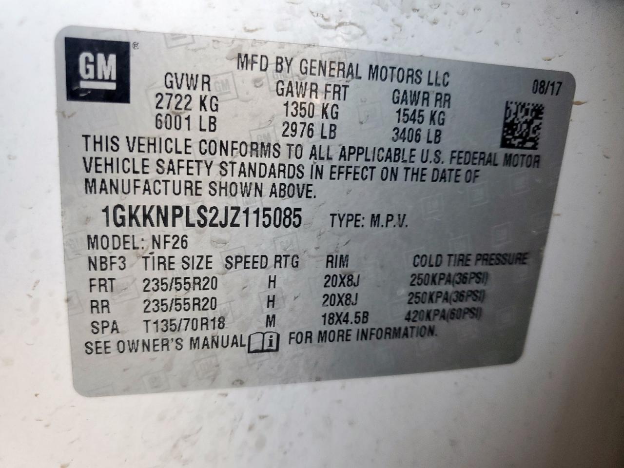 2018 GMC Acadia Denali VIN: 1GKKNPLS2JZ115085 Lot: 85518295