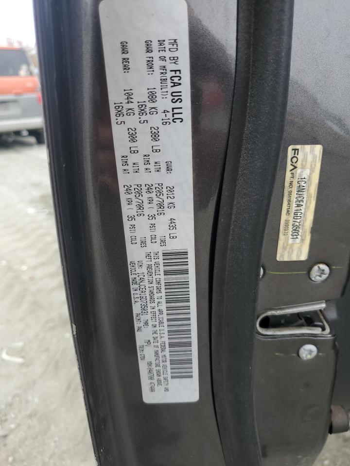 2016 Jeep Compass Latitude VIN: 1C4NJCEA1GD735031 Lot: 91386135