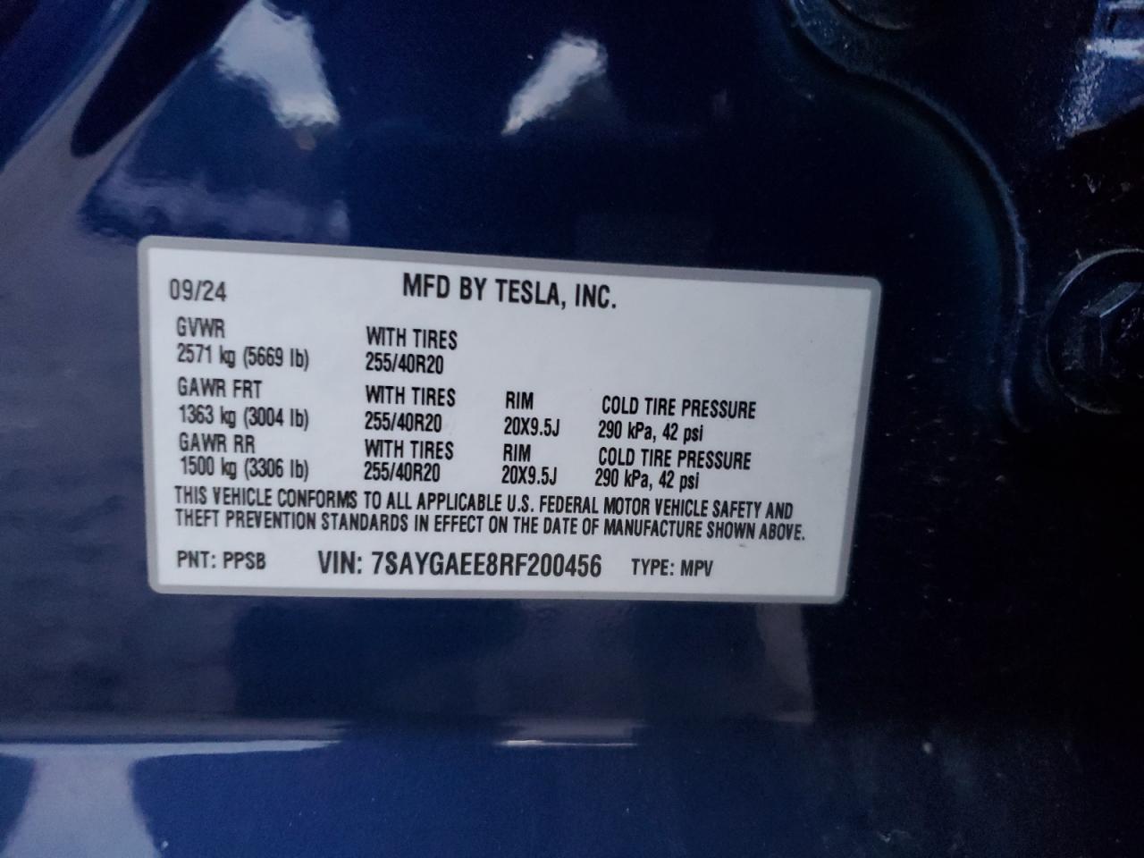 2024 Tesla Model Y VIN: 7SAYGAEE8RF200456 Lot: 92366955