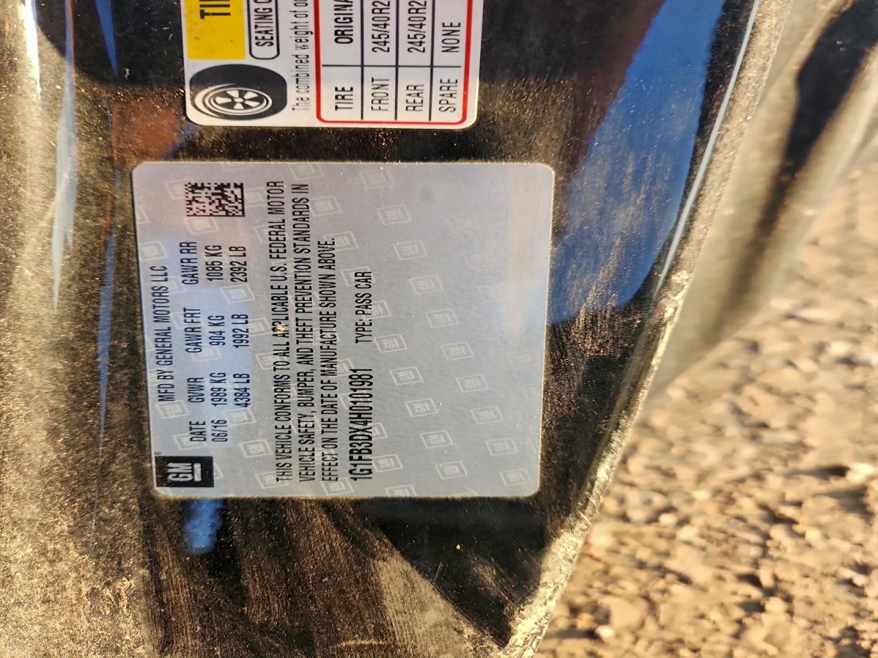 2017 Chevrolet Camaro Lt VIN: 1G1FB3DX4H0101981 Lot: 93913255