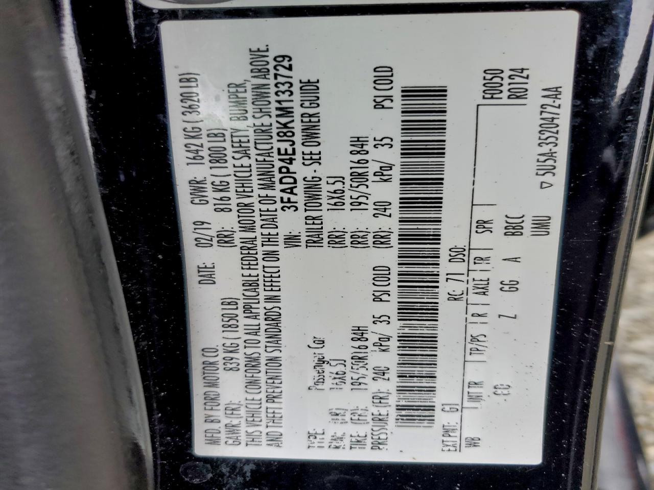 2019 Ford Fiesta Se VIN: 3FADP4EJ8KM133729 Lot: 94274545