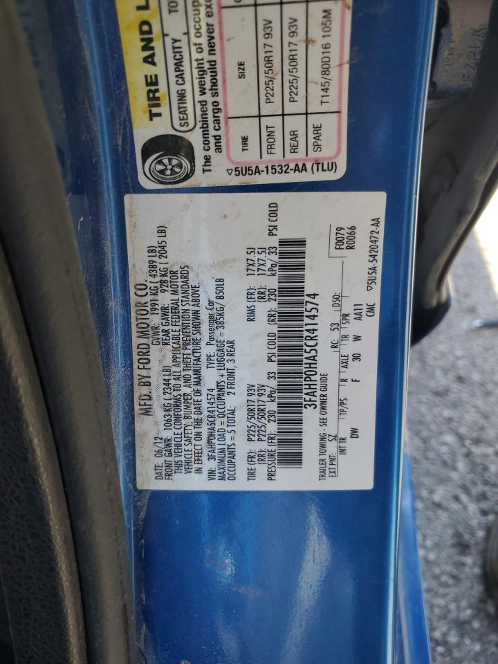 2012 Ford Fusion Se VIN: 3FAHP0HA5CR414574 Lot: 90864005