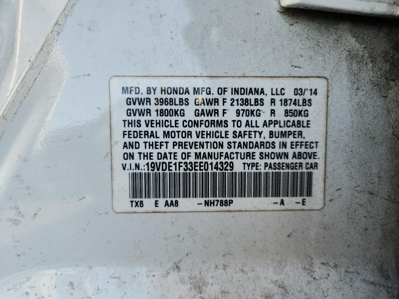 2014 Acura Ilx 20 VIN: 19VDE1F33EE014329 Lot: 93910175