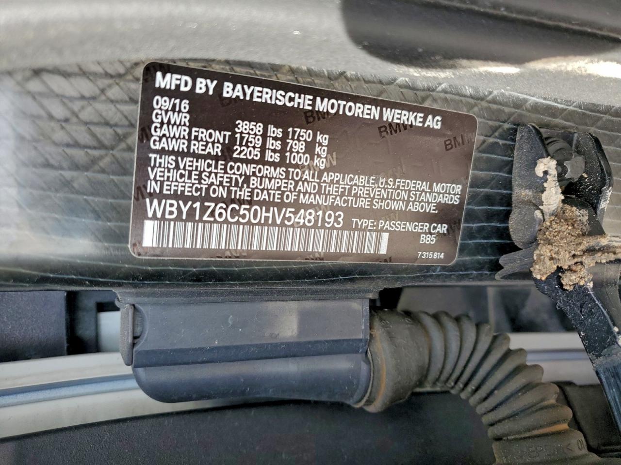 2017 BMW I3 Bev VIN: WBY1Z6C50HV548193 Lot: 92243075