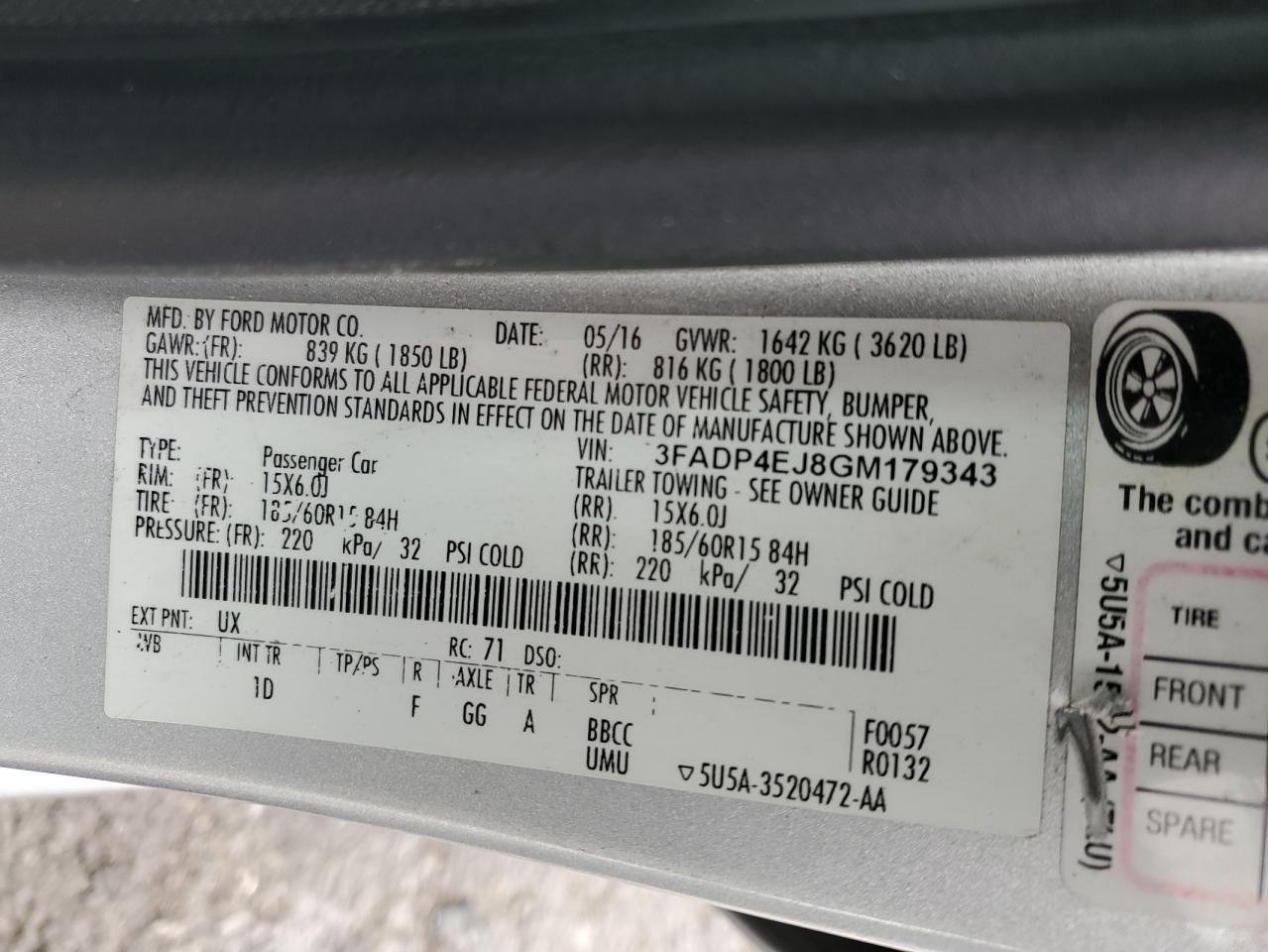 2016 Ford Fiesta Se VIN: 3FADP4EJ8GM179343 Lot: 93325545