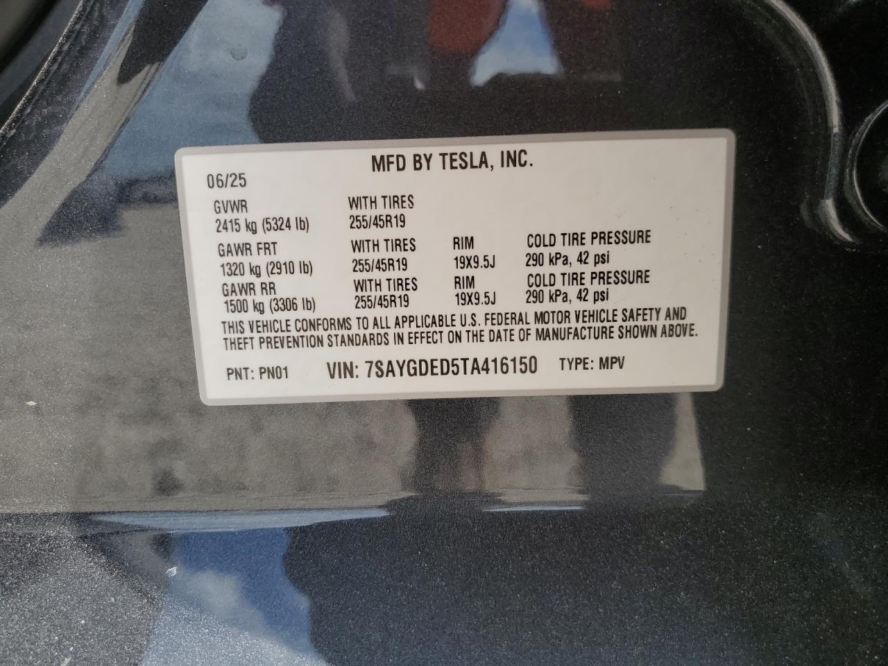 2026 Tesla Model Y VIN: 7SAYGDED5TA416150 Lot: 90472595