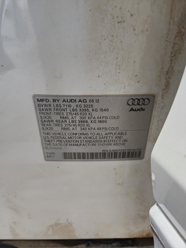 2012 Audi Q7 Premium Plus VIN: WA1LMAFE9CD010155 Lot: 93148415