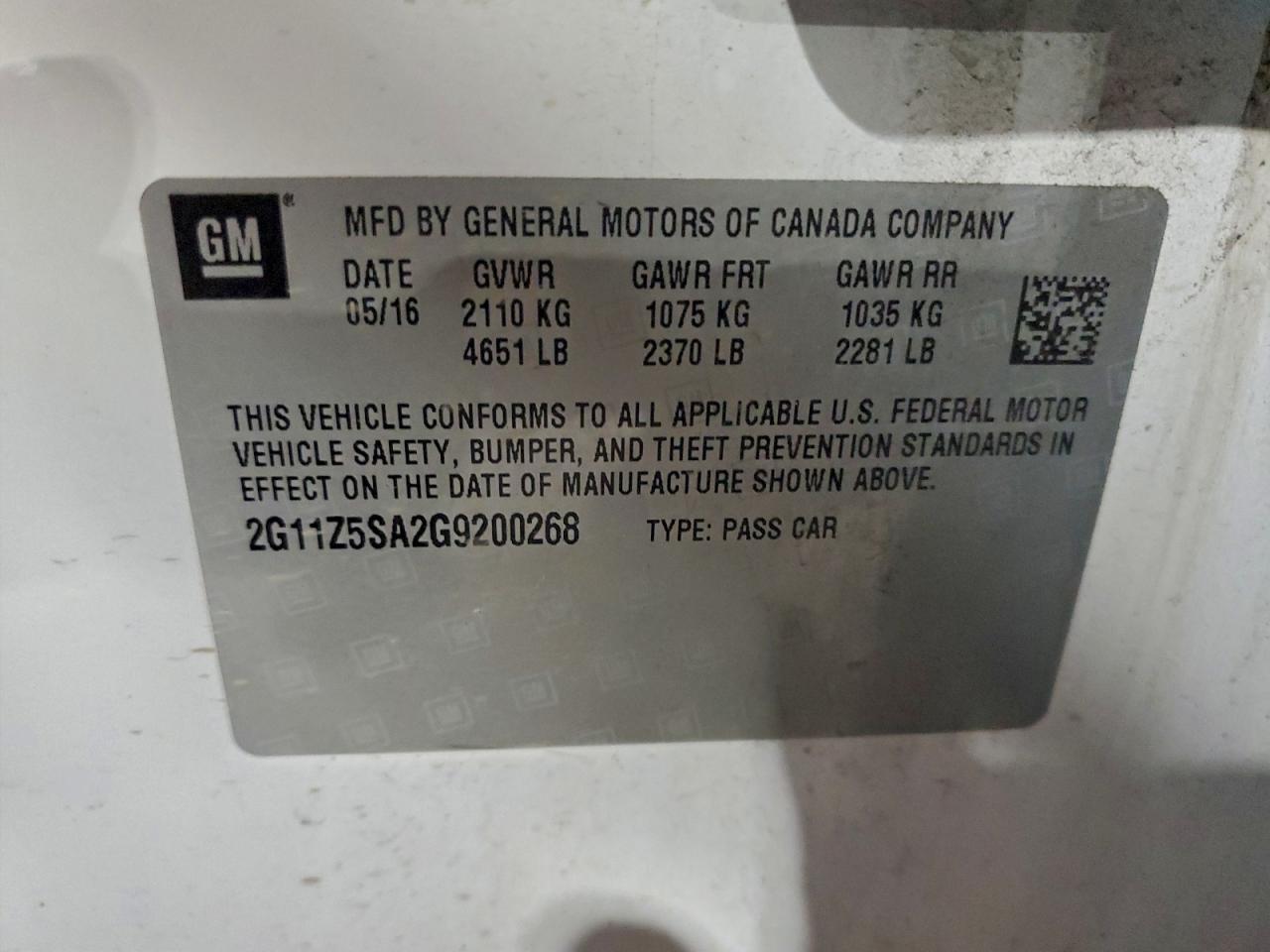 2016 Chevrolet Impala Ls VIN: 2G11Z5SA2G9200268 Lot: 93543535