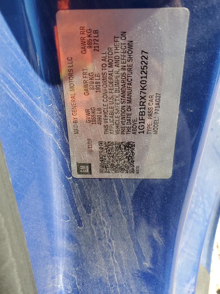 2019 Chevrolet Camaro Ls VIN: 1G1FB1RX7K0125227 Lot: 91076855