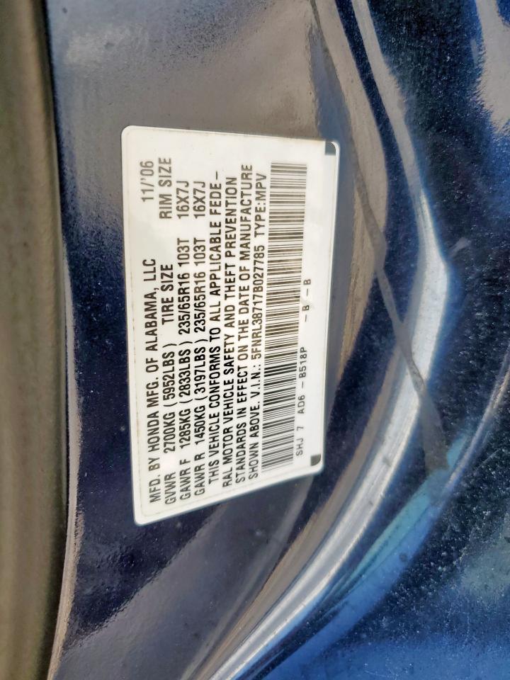 2007 Honda Odyssey Exl VIN: 5FNRL38717B027785 Lot: 92743625