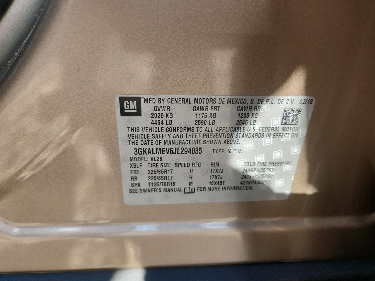 2018 GMC Terrain Sle VIN: 3GKALMEV6JL294035 Lot: 92392535