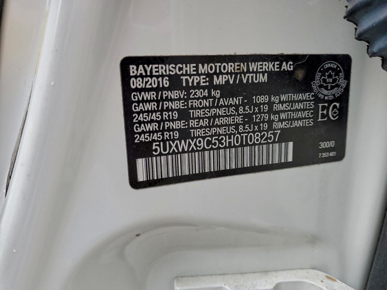 2017 BMW X3 xDrive28I VIN: 5UXWX9C53H0T08257 Lot: 85686635