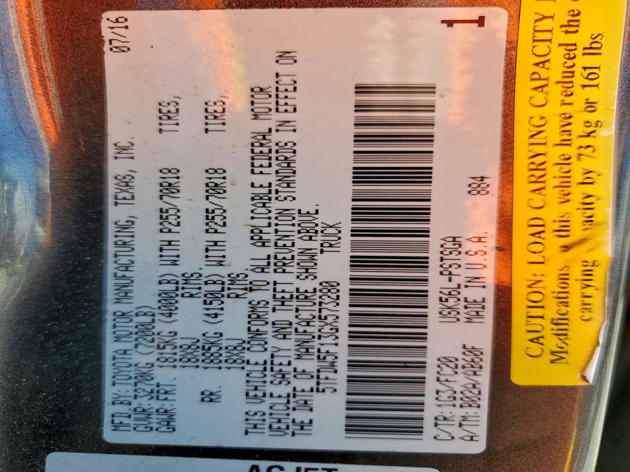 2016 Toyota Tundra Crewmax Sr5 VIN: 5TFDW5F13GX573280 Lot: 93407505