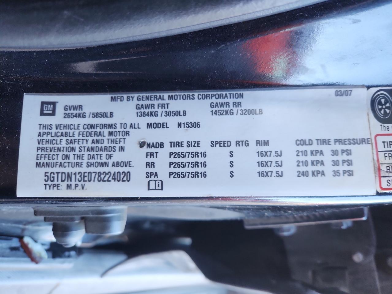 2007 Hummer H3 VIN: 5GTDN13E078224020 Lot: 92678435