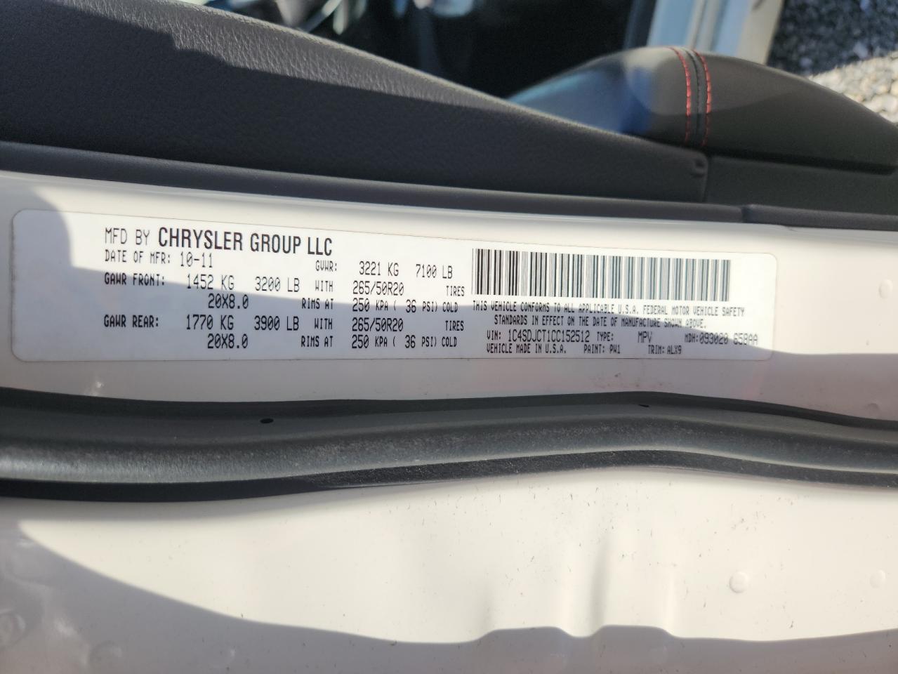 2012 Dodge Durango R/T VIN: 1C4SDJCT1CC152512 Lot: 92824875