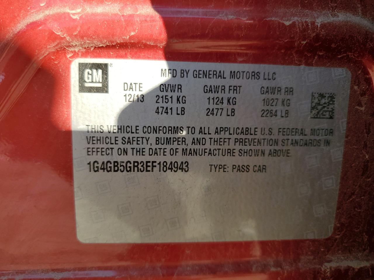 2014 Buick Lacrosse VIN: 1G4GB5GR3EF184943 Lot: 90732885