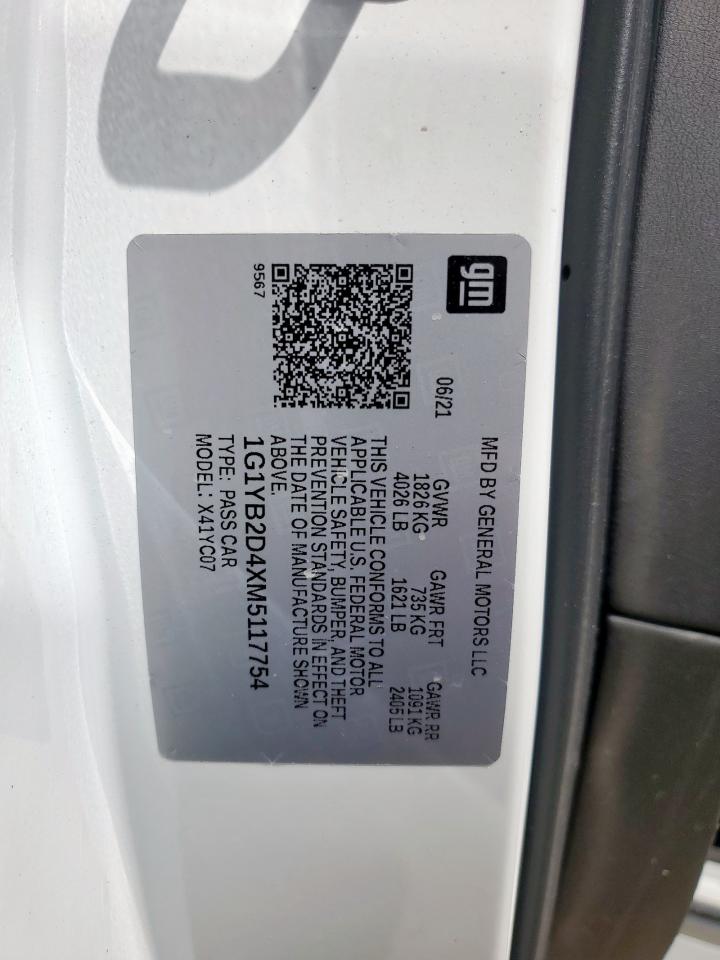 2021 Chevrolet Corvette Stingray 2Lt VIN: 1G1YB2D4XM5117754 Lot: 91836035
