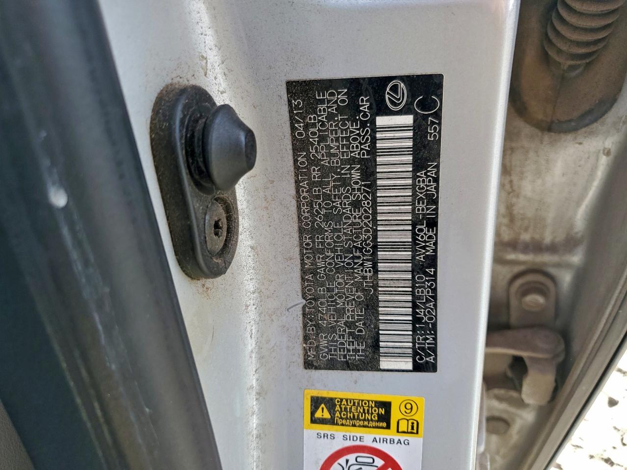 2013 Lexus Es 300H VIN: JTHBW1GG3D2028271 Lot: 94349015