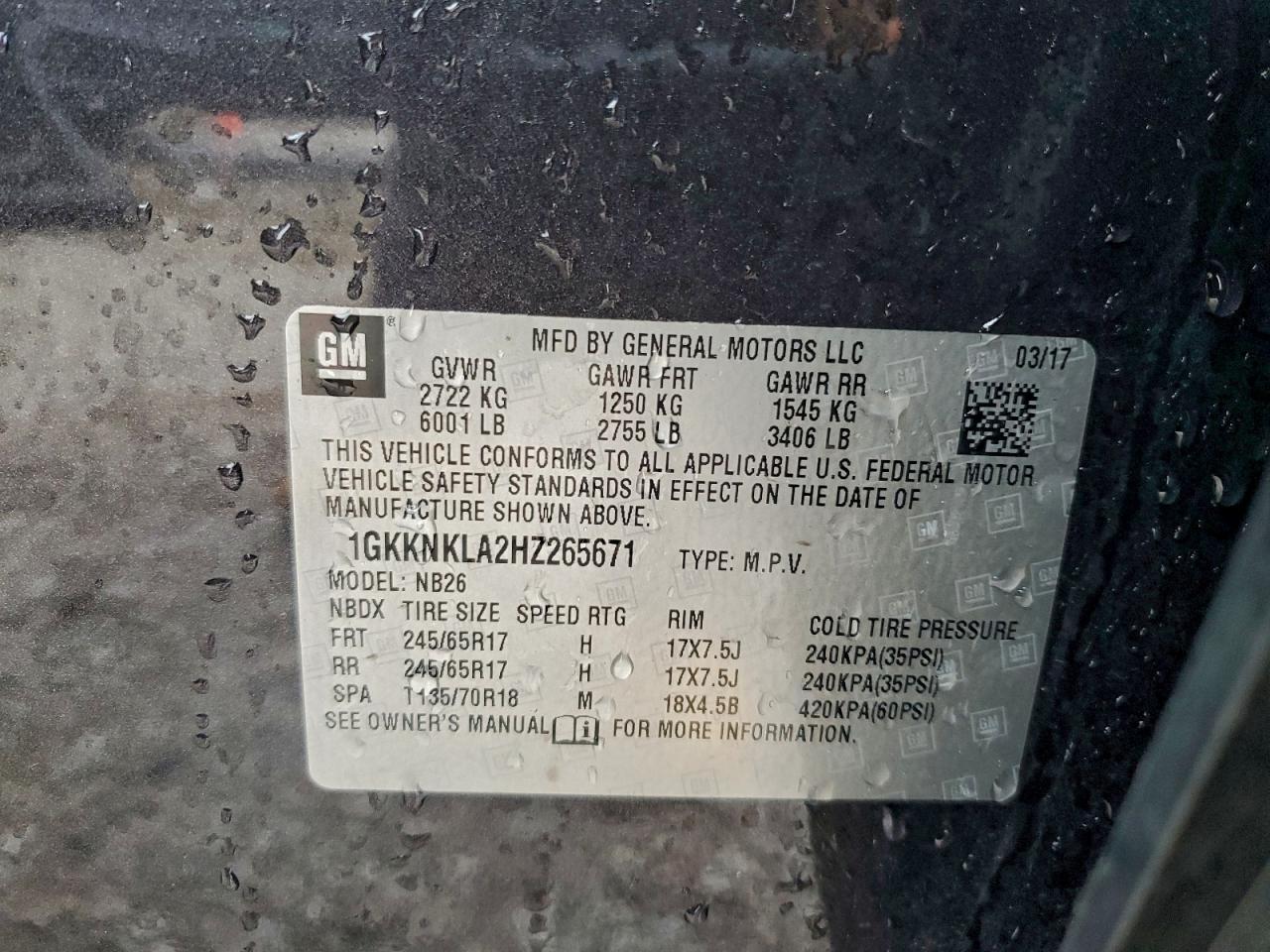 2017 GMC Acadia Sle VIN: 1GKKNKLA2HZ265671 Lot: 94534935