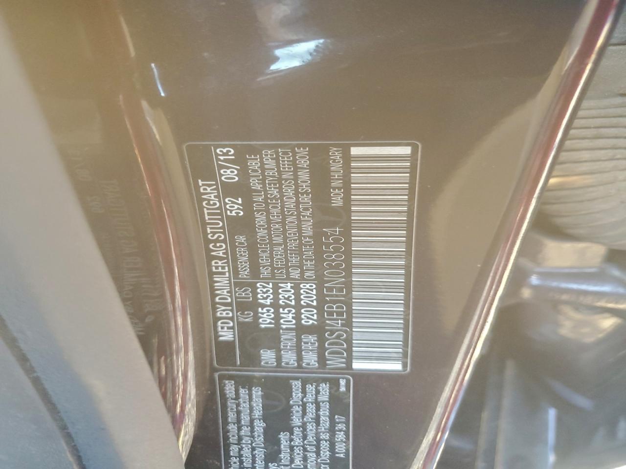 2014 Mercedes-Benz Cla 250 VIN: WDDSJ4EB1EN038554 Lot: 93917805