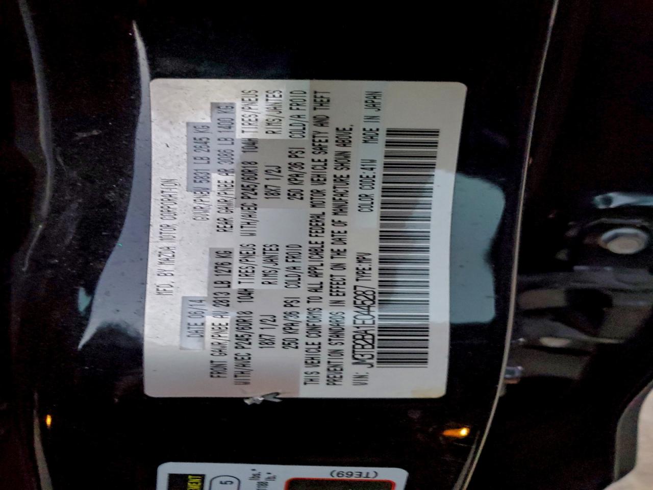 2014 Mazda Cx-9 Sport VIN: JM3TB2BA1E0445287 Lot: 93371165