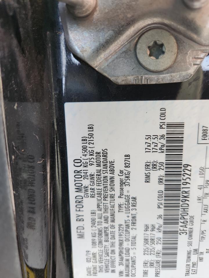 2019 Ford Fusion Se VIN: 3FA6P0HD9KR195229 Lot: 93283095