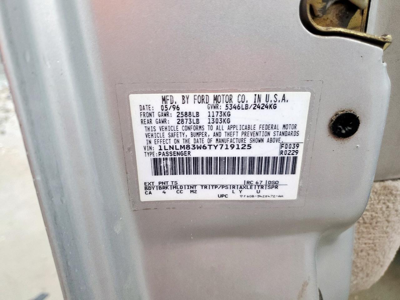 1996 Lincoln Town Car Cartier VIN: 1LNLM83W6TY719125 Lot: 93509085