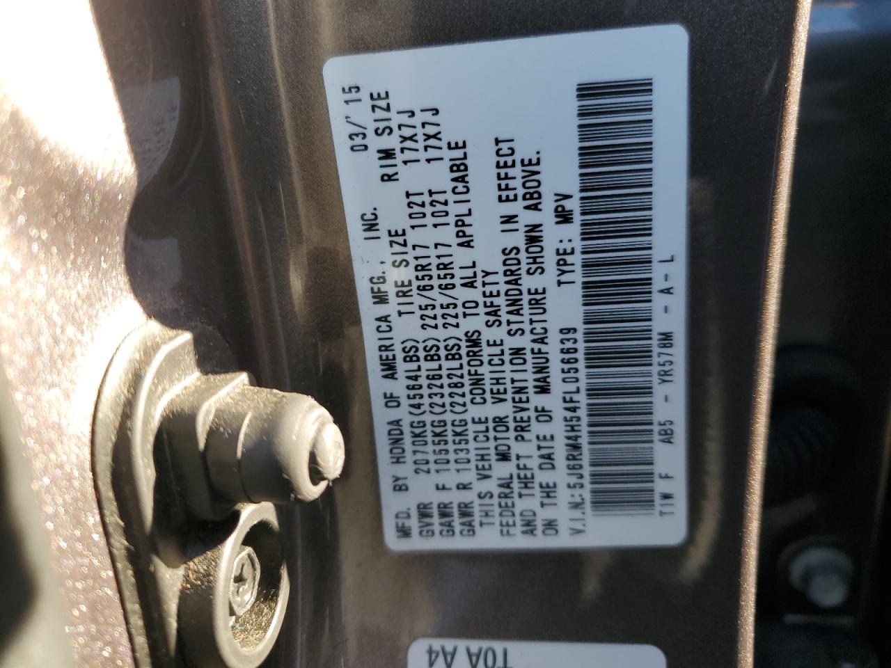 2015 Honda Cr-V Ex VIN: 5J6RM4H54FL056639 Lot: 91272925