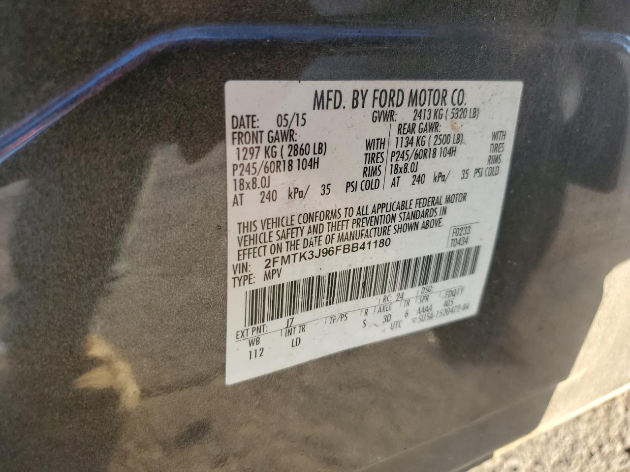 2015 Ford Edge Sel VIN: 2FMTK3J96FBB41180 Lot: 91915305